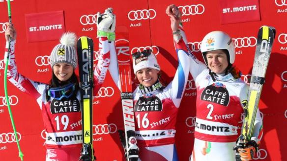 La skieuse transylvanienne a terminé à une 3ème place historique derrière Lara Gut (Suisse) et Anna Fenninger (Autriche). Photo : DR.